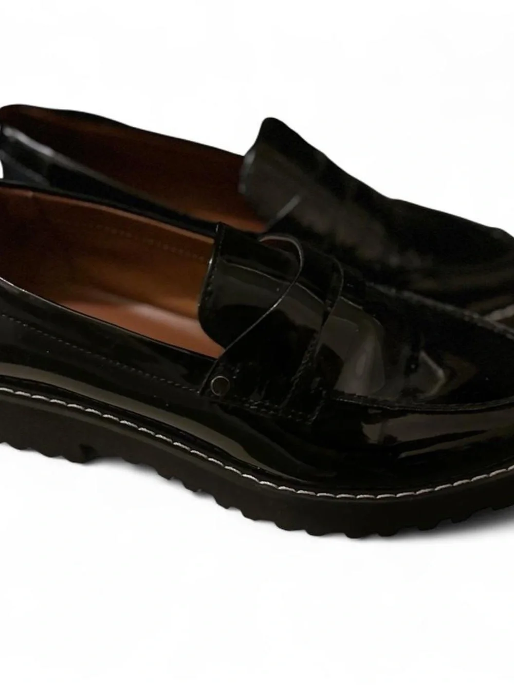 Franco Sarto Black Patent Leather Penny Loafers